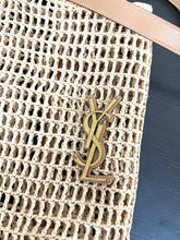 Load image into Gallery viewer, SAINT LAURENT 2024 Oxalis Leather-trimmed Raffia Shoulder Bag in Neutral