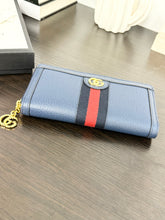 Load image into Gallery viewer, GUCCI Ophidia Calfskin Leather Zip Around Wallet in Blue Agata