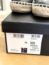 Load image into Gallery viewer, CHANEL 2023 Printed Crazy CC Logo Lambskin Espadrilles in Black/White - EU38