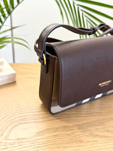 Load image into Gallery viewer, BURBERRY Calfskin House Check Tartan Mix Hampshire Crossbody Bag in Burgundy