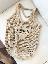 Load image into Gallery viewer, PRADA Raffia Crochet Logo Tote Bag - Neutral
