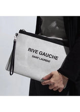Load image into Gallery viewer, SAINT LAURENT Rive Gauche Linen Canvas Wristlet Pouch in Optic White