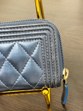Load image into Gallery viewer, CHANEL 2020 Metallic Lambskin Quilted Boy Zip Around Wallet in Blue