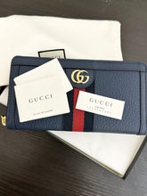 Load image into Gallery viewer, GUCCI Ophidia Calfskin Leather Zip Around Wallet in Blue Agata