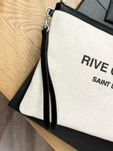 Load image into Gallery viewer, SAINT LAURENT Rive Gauche Linen Canvas Wristlet Pouch in Optic White