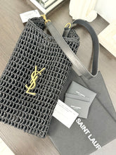 Load image into Gallery viewer, SAINT LAURENT 2024 Oxalis Leather-trimmed Raffia Shoulder Bag in Black