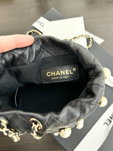 Load image into Gallery viewer, CHANEL 2021 Quilted Pearl Mini About Pearls Drawstring Bucket Bag in Black