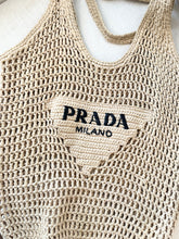 Load image into Gallery viewer, PRADA Raffia Crochet Logo Tote Bag - Neutral