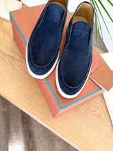 Load image into Gallery viewer, LORO PIANA Women’s Open Walk Suede Booties in Argo Blue Melane - EU38
