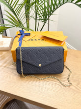 Load image into Gallery viewer, LOUIS VUITTON 2024 Félicie Pochette Empriente Leather Chain Crossbody Bag - Navy