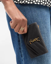Load image into Gallery viewer, SAINT LAURENT YSL Monogram Ziptop Flap Grained Leather Card Case in Black