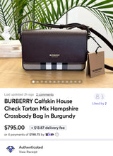 Load image into Gallery viewer, BURBERRY Calfskin House Check Tartan Mix Hampshire Crossbody Bag in Burgundy