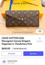 Load image into Gallery viewer, LOUIS VUITTON 2024 Monogram Canvas Kirigami Organizer in 
Pondichery Pink