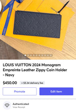 Load image into Gallery viewer, LOUIS VUITTON 2024 Monogram Empreinte Leather Zippy Coin Holder - Navy