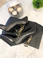 Load image into Gallery viewer, SAINT LAURENT Opyum Leather Pumps In Black/Gold Size EU 37.5