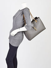 Load image into Gallery viewer, SAINT LAURENT Quilted Grained Leather Monogram Chain Bo Cassandre Tote Bag In Grey