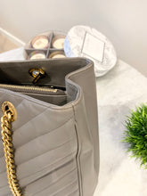 Load image into Gallery viewer, SAINT LAURENT Quilted Grained Leather Monogram Chain Bo Cassandre Tote Bag In Grey