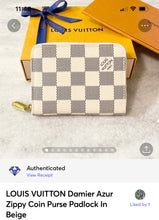 Load image into Gallery viewer, LOUIS VUITTON Damier Azur Zippy Coin Purse Padlock In Beige