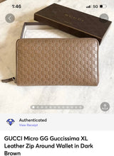 Load image into Gallery viewer, GUCCI Micro GG Guccissima XL Leather Zip Around Wallet in Dark Brown