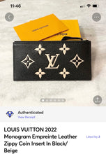 Load image into Gallery viewer, LOUIS VUITTON 2022 Monogram Empreinte Leather Zippy Coin Insert In Black/Beige