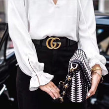 Load image into Gallery viewer, Gucci Wide leather belt with Double G buckle - Black - 75