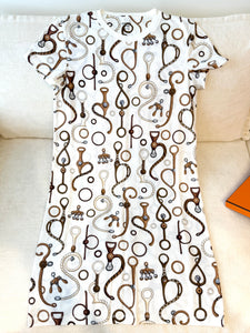 HERMES 2024 “Panoplie Tout Cuir” Cotton Straight Dress / Blanc Naturel / EU 34