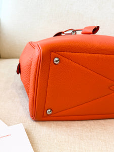 HERMES Clemence Leather Victoria 36 Bag / Orange Poppy / Palladium Hardware