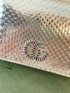 GUCCI GG Marmont Python Card Case Wallet / Gold