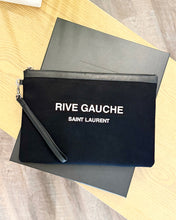 Load image into Gallery viewer, SAINT LAURENT Rive Gauche Linen Canvas Wristlet Pouch in Black
