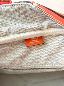 HERMES Clemence Leather Victoria 36 Bag / Orange Poppy / Palladium Hardware