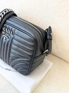 PRADA Diagramme Leather Small Camera Crossbody Bag - Black