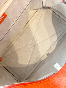 HERMES Clemence Leather Victoria 36 Bag / Orange Poppy / Palladium Hardware
