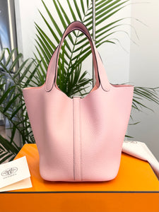 HERMES 2024 Clemence Picotin Lock 22 Palladium Hardware in Rose Sakura