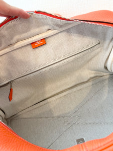 HERMES Clemence Leather Victoria 36 Bag / Orange Poppy / Palladium Hardware