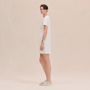 HERMES Embroidered Pocket Straight Dress in Plain Cotton Jersey / Blanc / EU36 Co