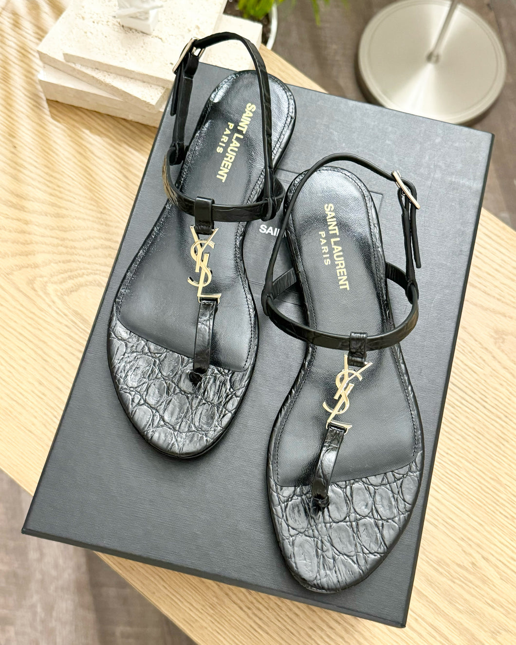 SAINT LAURENT Cassandra Open-Toe Sandals in Black - EU37.5