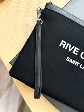 Load image into Gallery viewer, SAINT LAURENT Rive Gauche Linen Canvas Wristlet Pouch in Black
