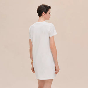 HERMES Embroidered Pocket Straight Dress in Plain Cotton Jersey / Blanc / EU36 Co
