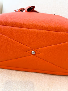 HERMES Clemence Leather Victoria 36 Bag / Orange Poppy / Palladium Hardware