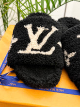 Load image into Gallery viewer, LOUIS VUITTON Shearling Bom Dia Flat Mule in Black/White - EU38
