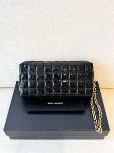 SAINT LAURENT 2024 Cassandre Matelassé Carré Pouch on Chain / Black