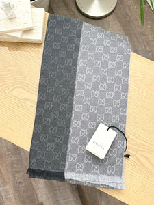 GUCCI Unisex Wool GG Monogram Jacquard Knit Scarf in Grey