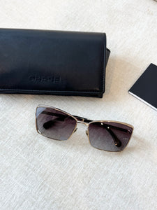 CHANEL Rectangular Metal Sunglasses / Gold Gray Gradient
