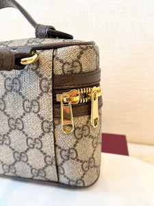 ✨NEW✨GUCCI Ophidia Leather-Trimmed Coated-Canvas Small Vanity Bag / Beige