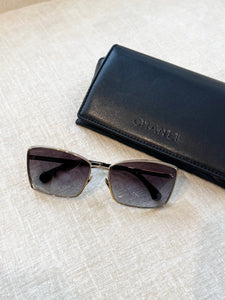 CHANEL Rectangular Metal Sunglasses / Gold Gray Gradient