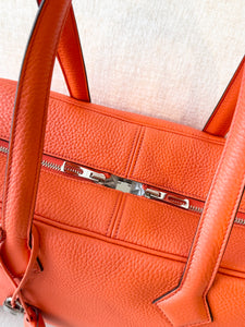 HERMES Clemence Leather Victoria 36 Bag / Orange Poppy / Palladium Hardware