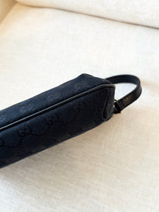 GUCCI GG Monogram Canvas Charm Web Pochette / Black