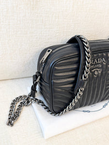 PRADA Diagramme Leather Small Camera Crossbody Bag - Black