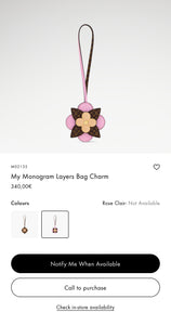 LOUIS VUITTON 2024 Pink and Brown Flower Bag Charm in Rose Clair