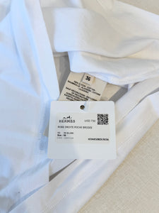 HERMES Embroidered Pocket Straight Dress in Plain Cotton Jersey / Blanc / EU36 Co